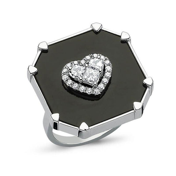 DARK ONYX SQUARE DIAMOND HEART RING
