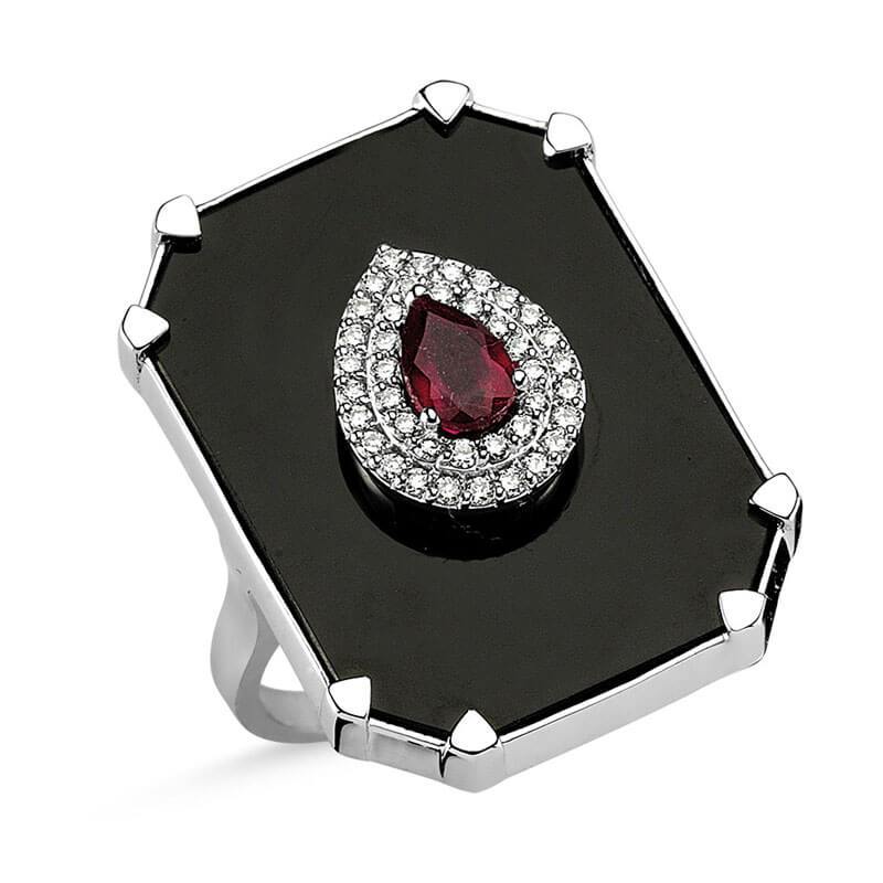 DARK ONYX RUBY TEAR DROP RING