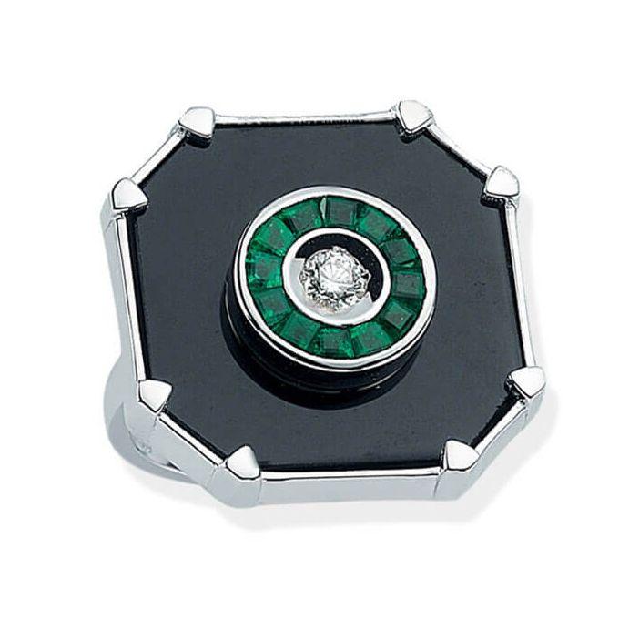 DARK ONYX SQUARE EMERALD & DIAMOND RING