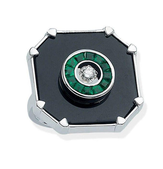 DARK ONYX SQUARE EMERALD & DIAMOND RING