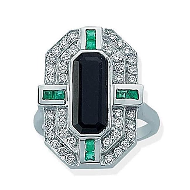 DARK ONYX EMERALD & DIAMOND RING