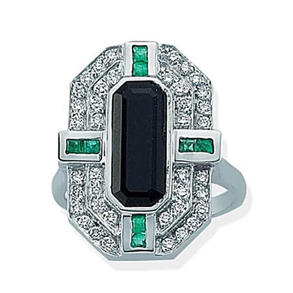 DARK ONYX EMERALD & DIAMOND RING