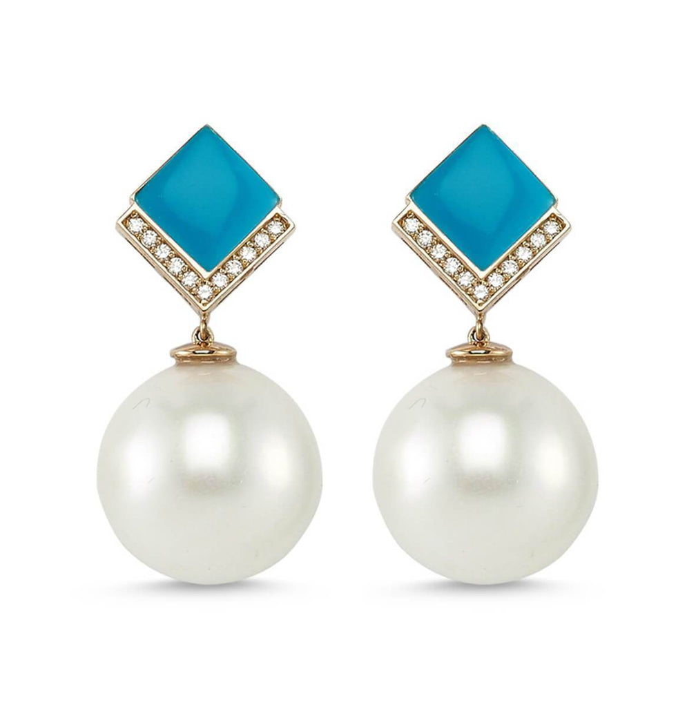 GEOMETRIA DIAMOND & PEARL TURQUOISE EARRINGS