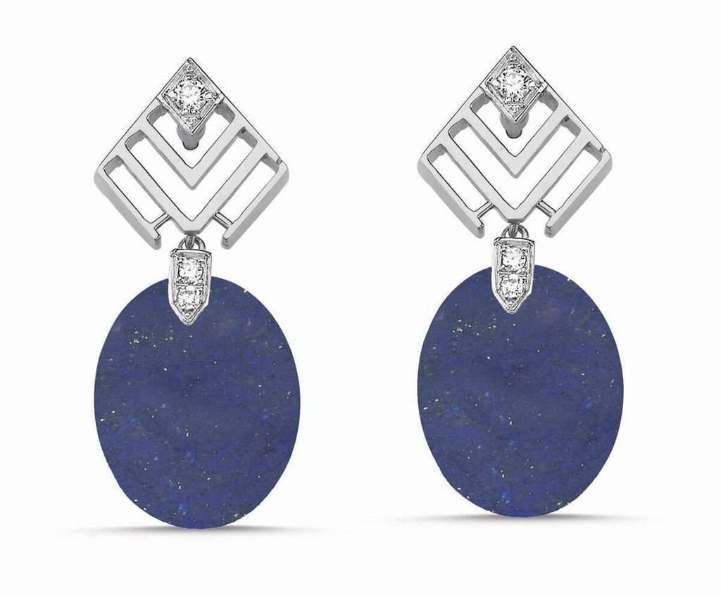 GEOMETRIA OVAL DIAMOND & LAPIS LAZULI EARRINGS