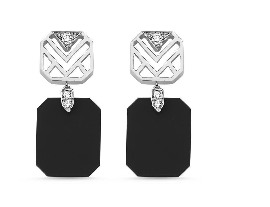 GEOMETRIA SQUARE DIAMOND & ONYX EARRINGS