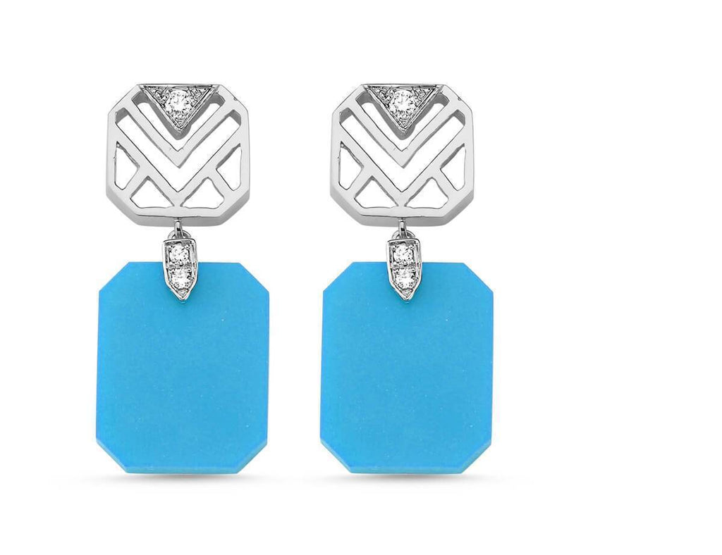 GEOMETRIA SQUARE DIAMOND & TURQUOISE EARRINGS