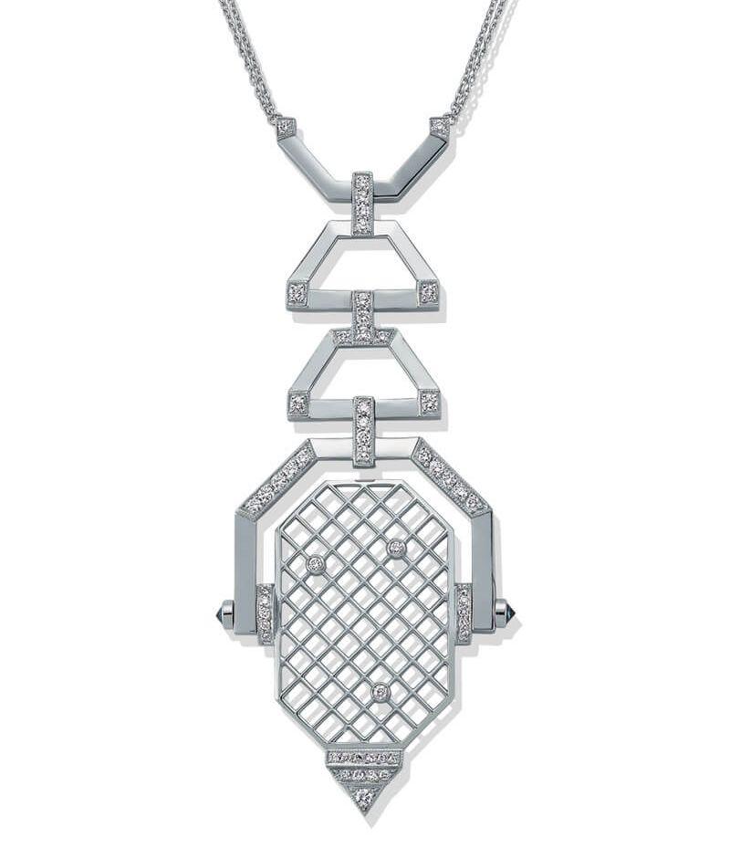 GEOMETRIA LARGE DECO STATEMENT NECKLACE WHITE GOLD