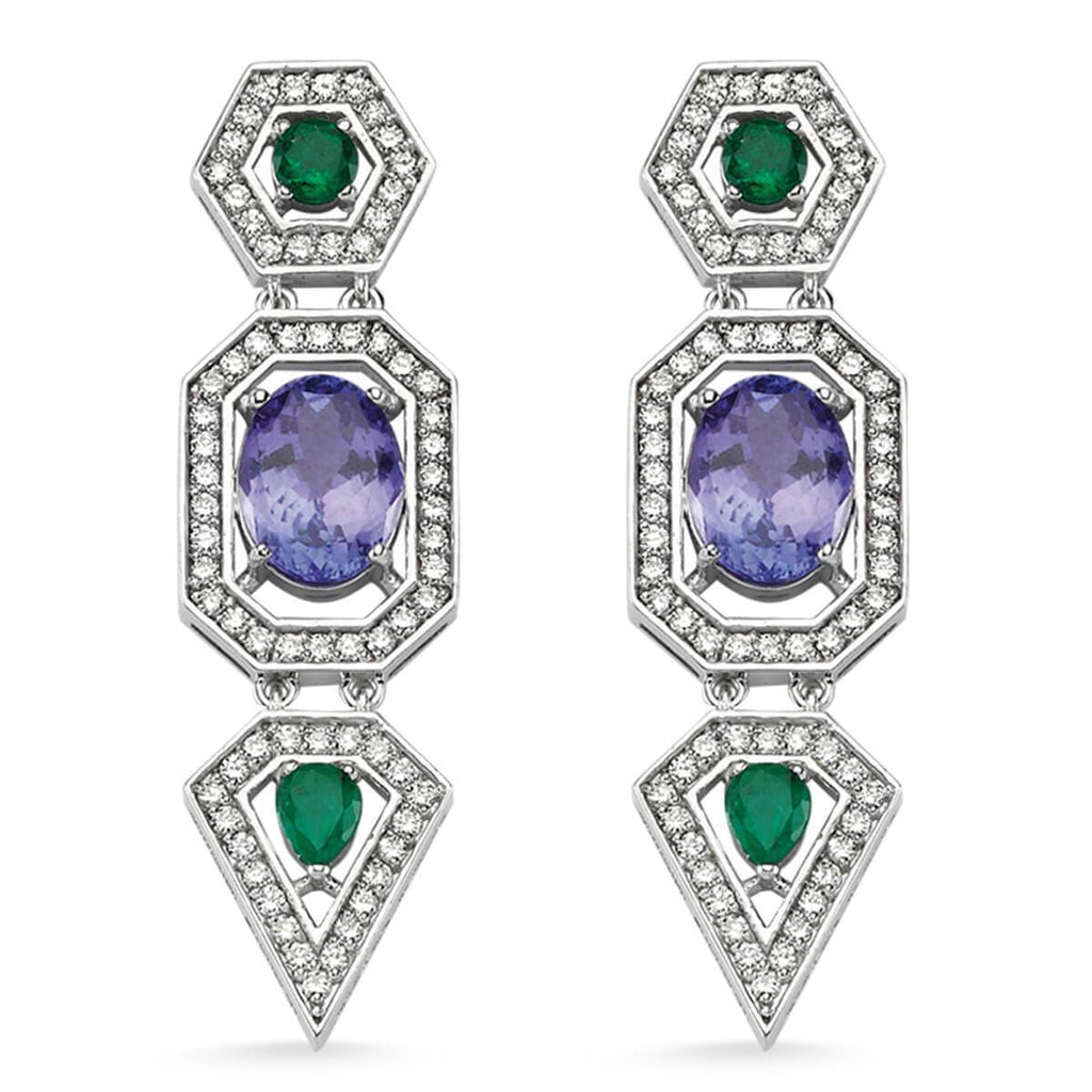 HARMONY LONG TANZANITE & EMERALD EARRINGS