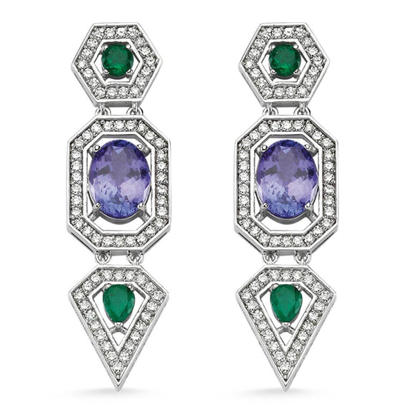 HARMONY LONG TANZANITE & EMERALD EARRINGS