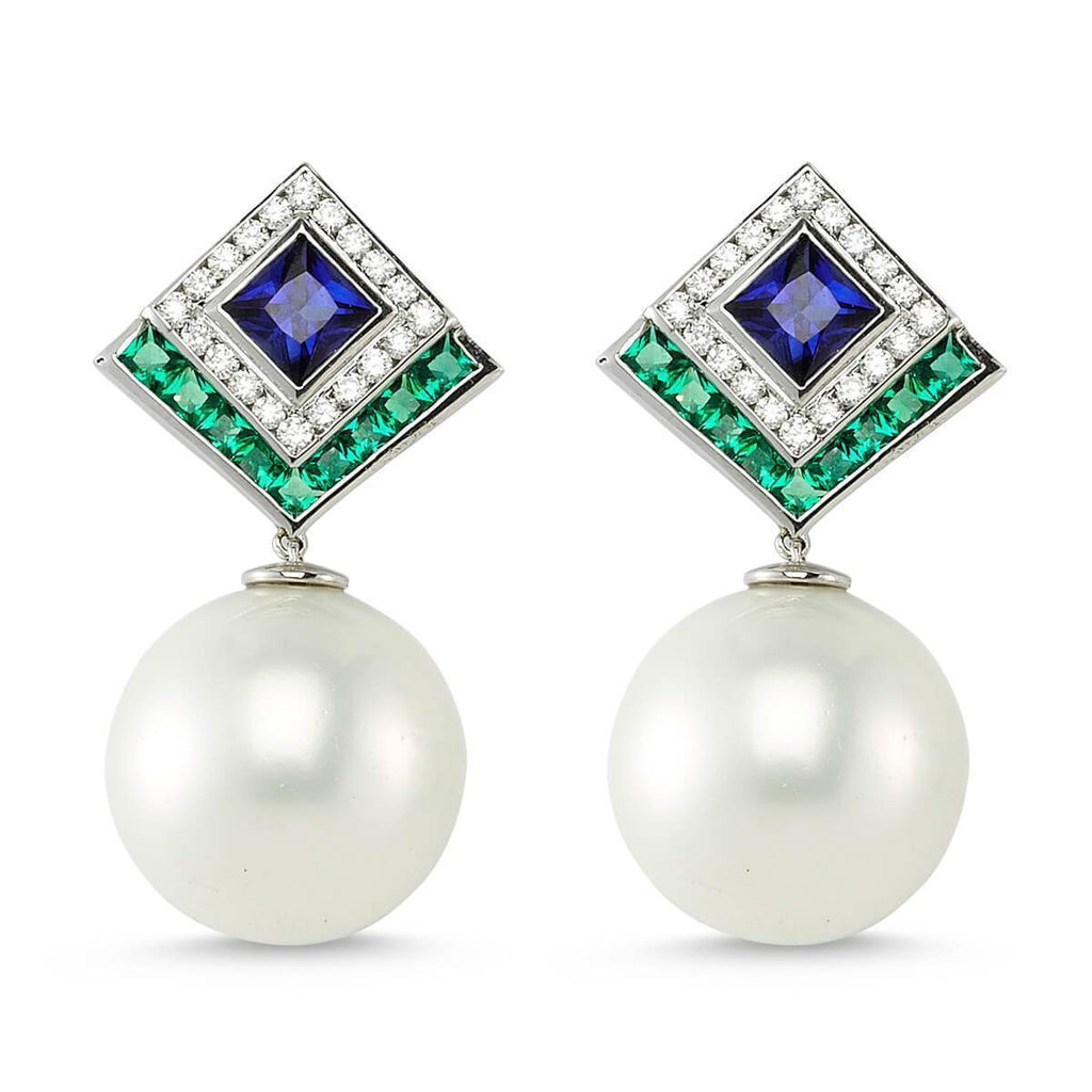 HARMONY DIAMOND SAPPHIRE PEARL EARRINGS