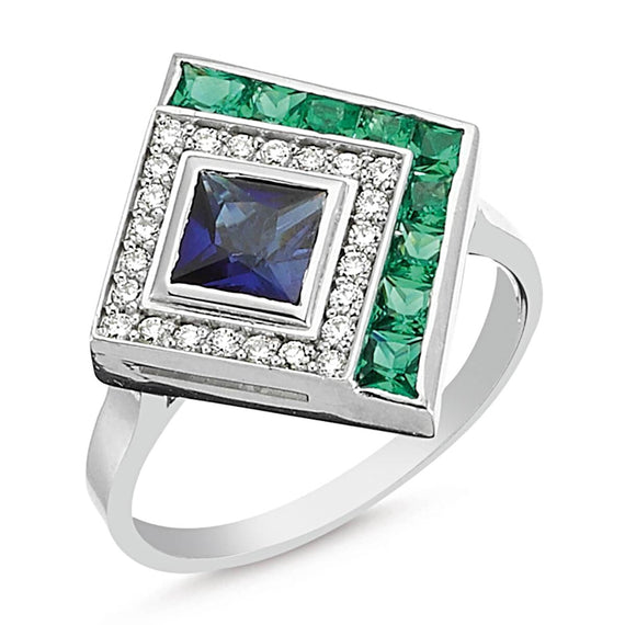 HARMONY DIAMOND EMERALD & SAPPHIRE RING
