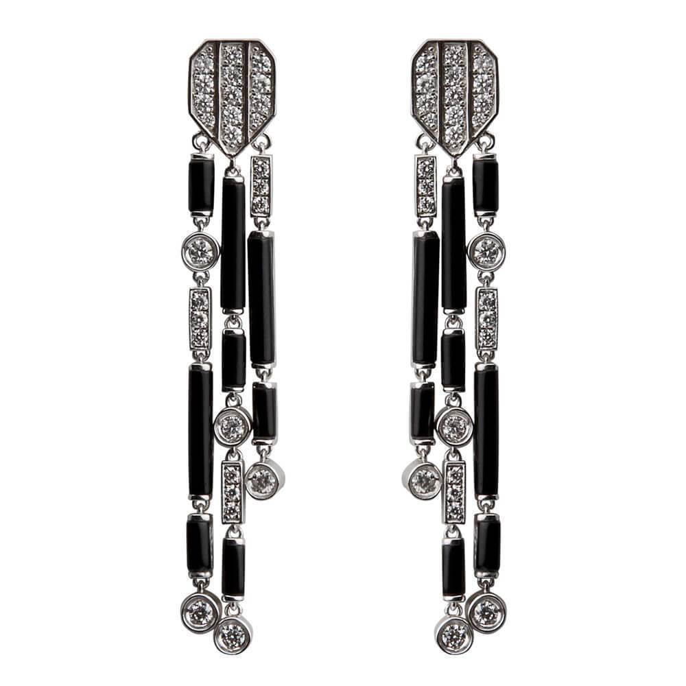 LUNA LUCE ONYX & DIAMOND LINE EARRINGS