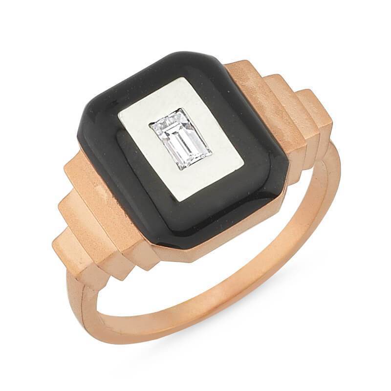 MATISSE MATTE GOLD ONYX BAGETTE RING