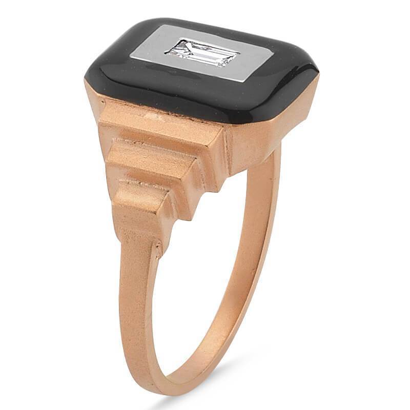 MATISSE MATTE GOLD ONYX BAGETTE RING