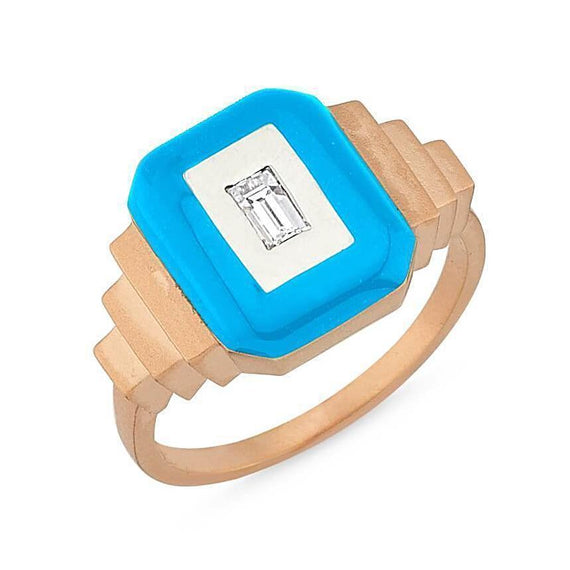 MATISSE MATTE GOLD TURQUOISE BAGETTE RING