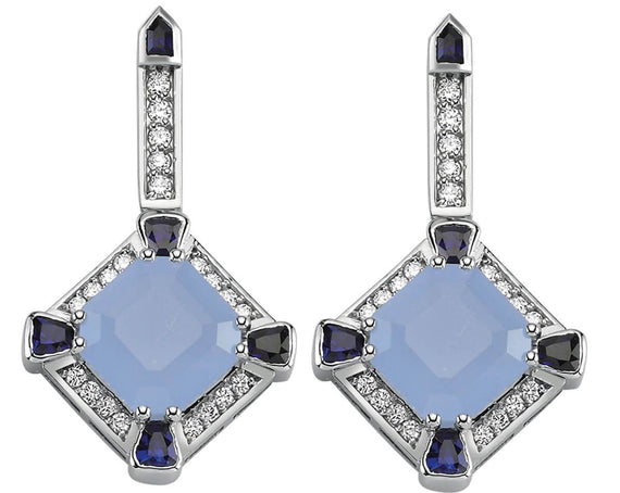 SKY SQUARE FROSTED BLUE MOON SAPPHIRE & DIAMOND EARRINGS