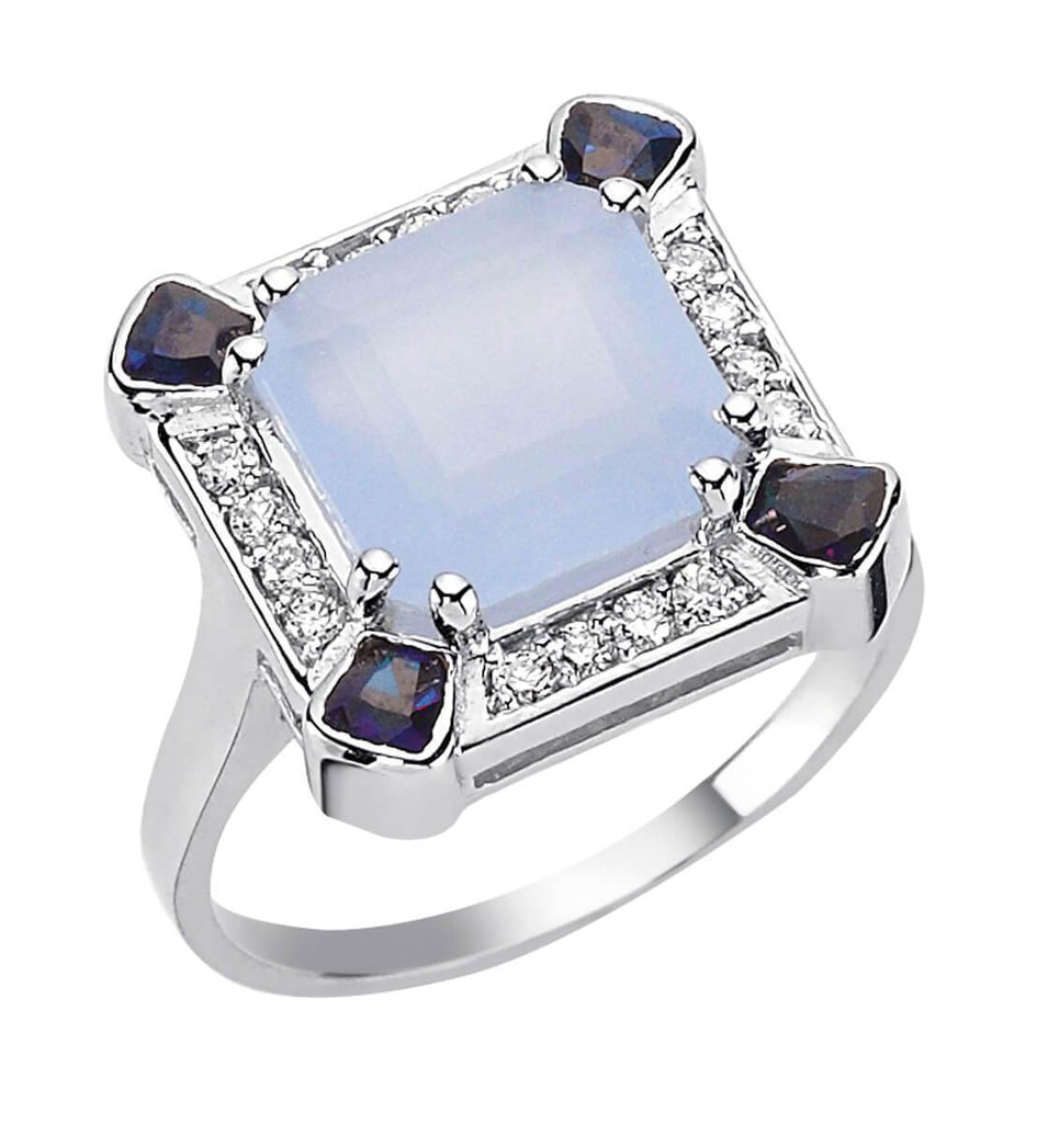 SKY SQUARE FROSTED BLUE MOON SAPPHIRE & DIAMOND RING
