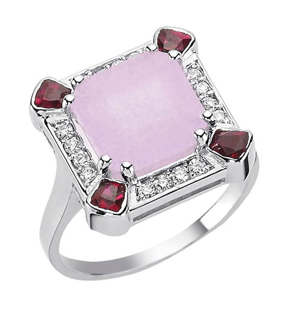 SKY SQUARE FROSTED ROSE QUARTZ RUBY & DIAMOND RING