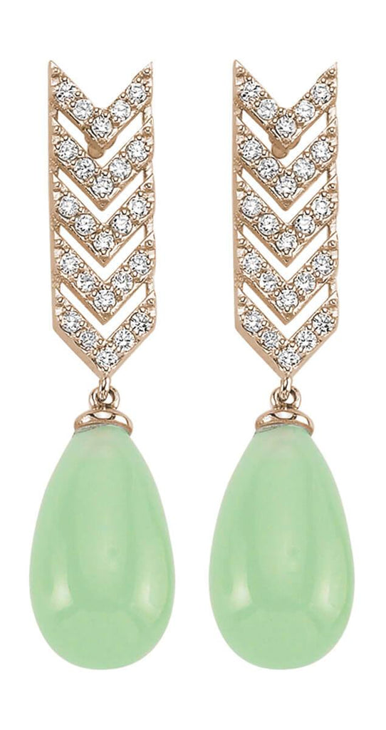 SKY GREEN QUARTZ DIAMOND TEAR DROP EARINGS (LONG)