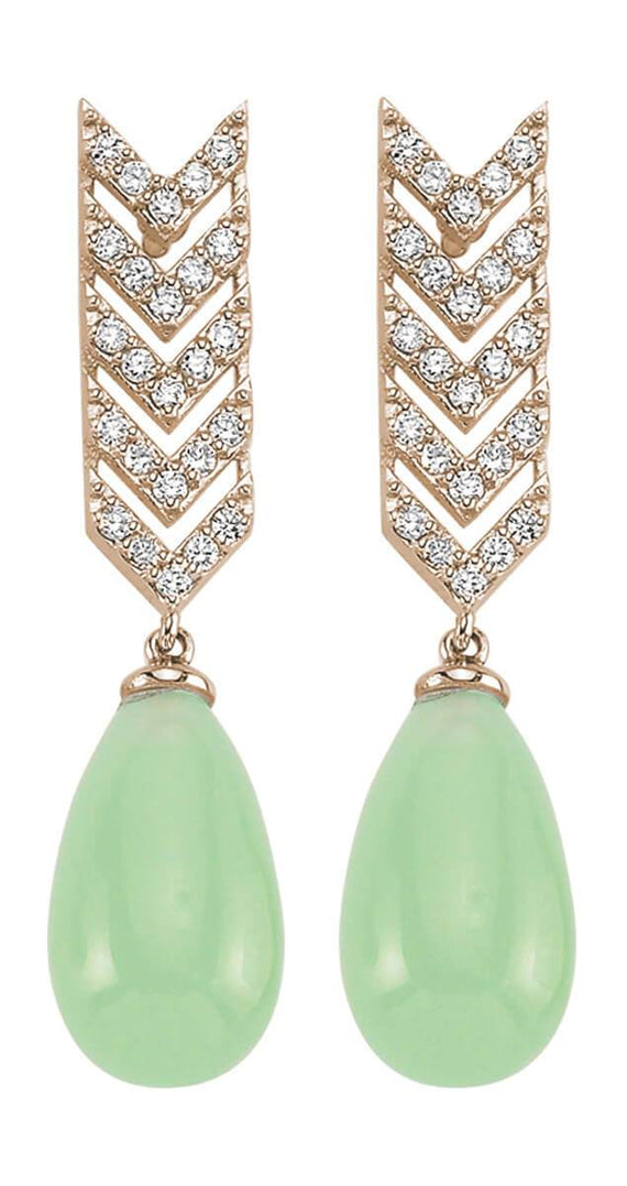 SKY GREEN QUARTZ DIAMOND TEAR DROP EARINGS (LONG)