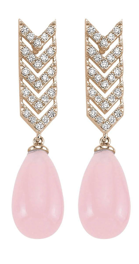 SKY ROSE QUARTZ DIAMOND TEAR DROP EARINGS (LONG)