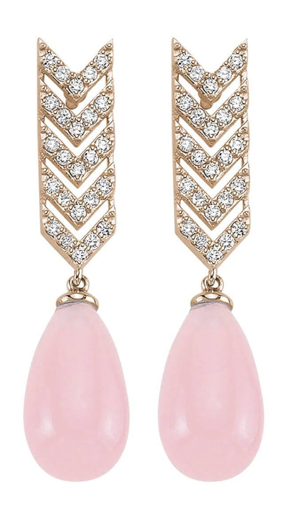 SKY ROSE QUARTZ DIAMOND TEAR DROP EARINGS (LONG)