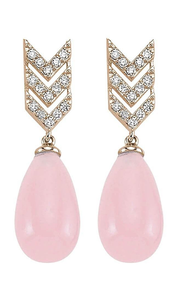 SKY SM ROSE QUARTZ DIAMOND TEAR DROP EARINGS