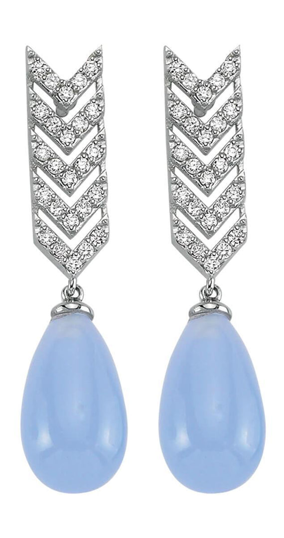 SKY BLUE MOON DIAMOND TEAR DROP EARINGS (LONG)