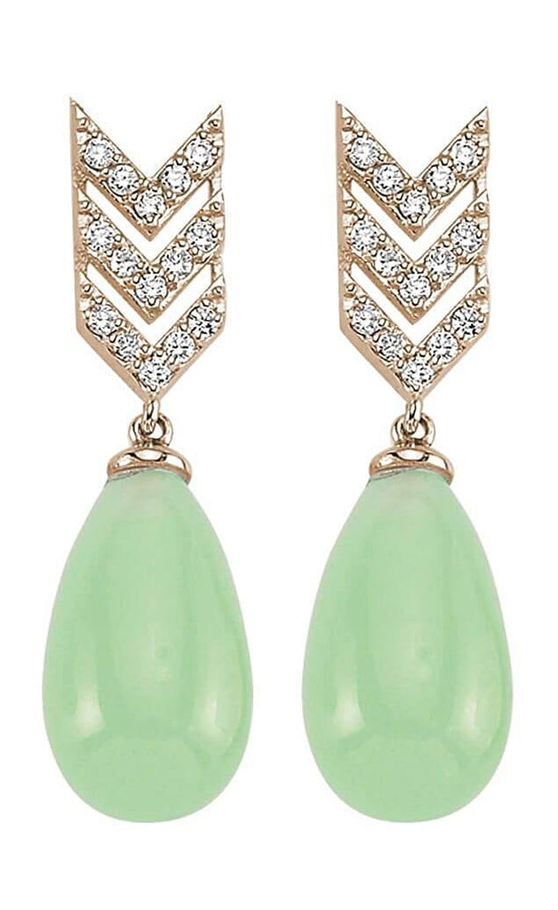 SKY SM GREEN QUARTZ DIAMOND TEAR DROP EARINGS (LONG)