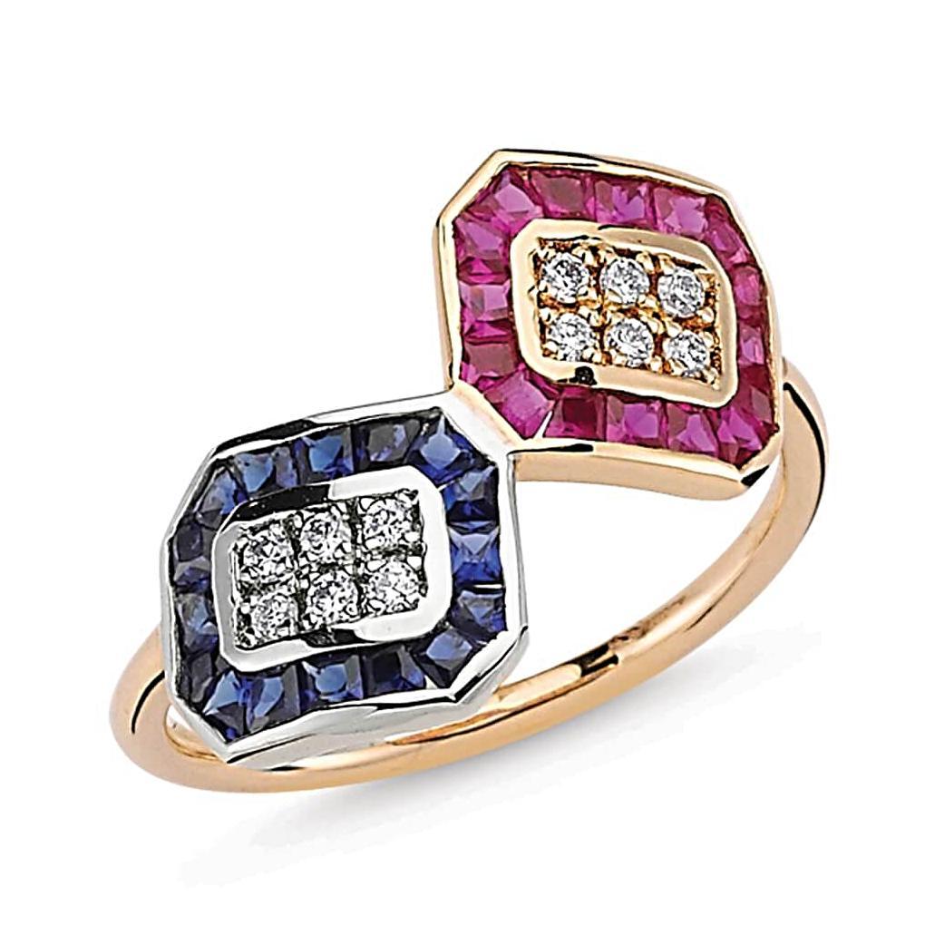 TRIO RUBY SAPPHIRE & DIAMOND RING