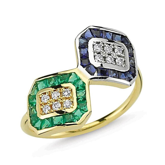 TRIO EMERALD SAPPHIRE & DIAMOND RING
