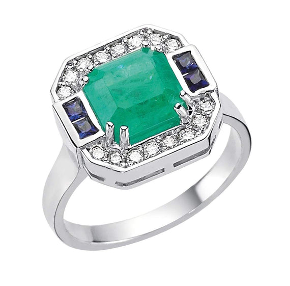 PARIS EMERALD SOLITAIRE & SAPPHIRE RING